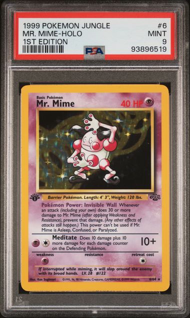 1999 POKEMON JUNGLE #6 MR. MIME-HOLO 1ST EDITION PSA 9