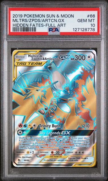 2019 POKEMON SUN & MOON HIDDEN FATES #66 MLTRS/ZPDS/ARTCN.GX HIDDEN FATES-FULL ART PSA 10