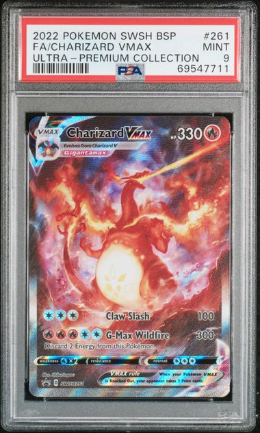 2022 POKEMON SWSH BLACK STAR PROMO #261 FA/CHARIZARD VMAX ULTRA-PREMIUM COLLECTION PSA 9
