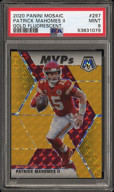 2020 PANINI MOSAIC #297 PATRICK MAHOMES II GOLD FLUORESCENT PSA 9
