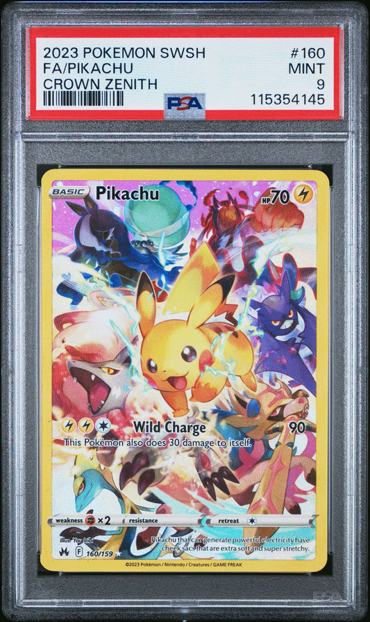 2023 POKEMON SWORD AND SHIELD CROWN ZENITH 160 FULL ART/PIKACHU PSA 9