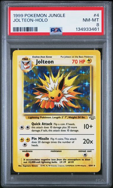 1999 POKEMON JUNGLE #4 JOLTEON-HOLO PSA 8