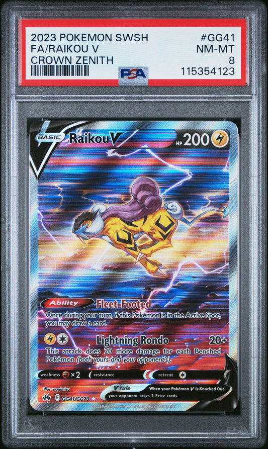 2023 POKEMON SWORD AND SHIELD CROWN ZENITH GG41 FULL ART/RAIKOU V PSA 8