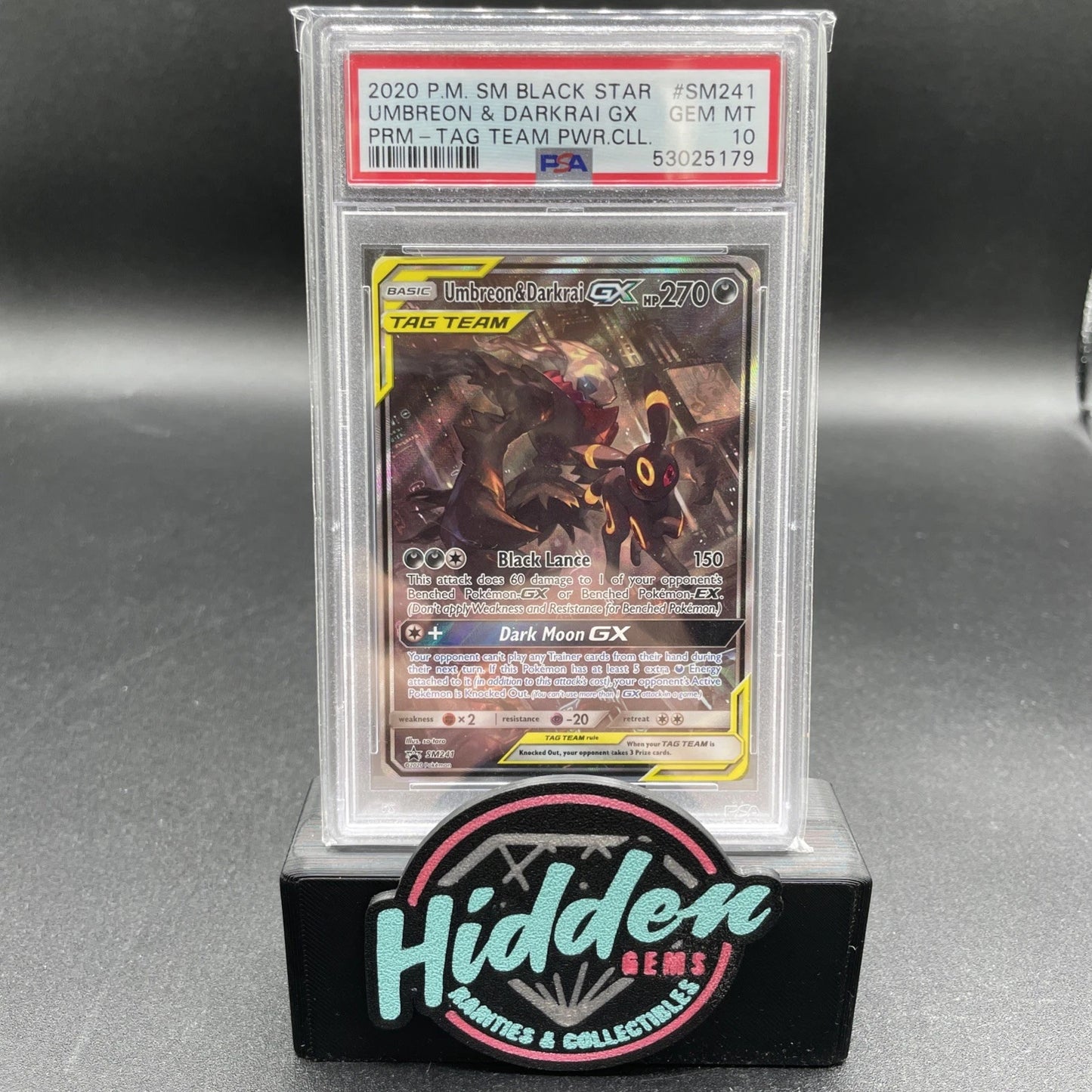 2020 POKEMON SM BLACK STAR PROMO #SM241 UMBREON & DARKRAI GX PRM-TAG TEAM PWR.CLL. PSA 10