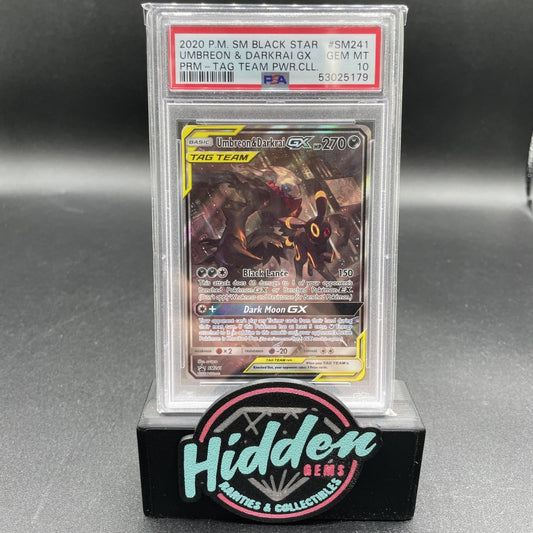 2020 POKEMON SM BLACK STAR PROMO #SM241 UMBREON & DARKRAI GX PRM-TAG TEAM PWR.CLL. PSA 10