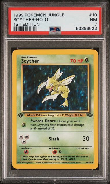 1999 POKEMON JUNGLE #10 SCYTHER-HOLO 1ST EDITION PSA 7
