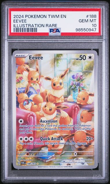 2024 POKEMON TWM EN-TWILIGHT MASQUERADE #188 EEVEE ILLUSTRATION RARE PSA 10