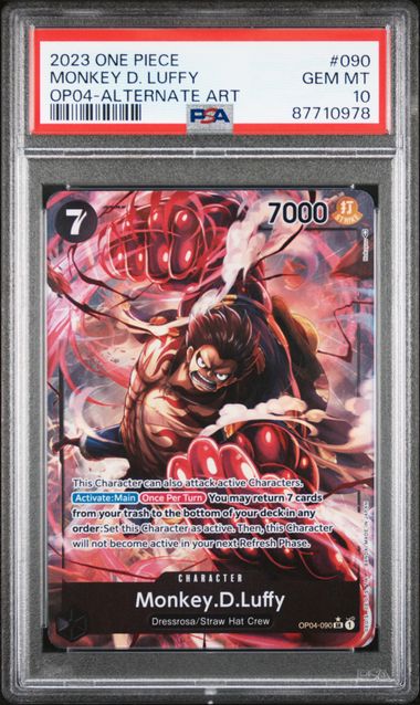 2023 ONE PIECE OP04-KINGDOMS OF INTRIGUE #090 MONKEY D. LUFFY ALTERNATE ART PSA 10