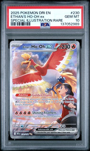 2025 POKEMON DRI EN-DESTINED RIVALS #230 ETHAN'S HO-OH ex SPECIAL ILLUSTRATION RARE PSA 10