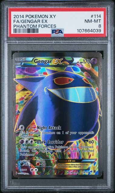 2014 POKEMON XY PHANTOM FORCES #114 FA/GENGAR EX PHANTOM FORCES PSA 8