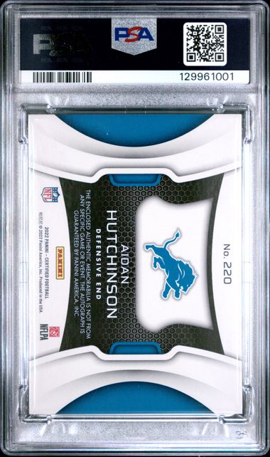 2022 PANINI CERTIFIED #220 AIDAN HUTCHINSON SIGNATURE JERSEY PSA 10