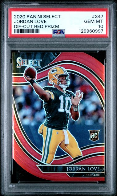 2020 PANINI SELECT #347 JORDAN LOVE DIE-CUT RED PRIZM PSA 10