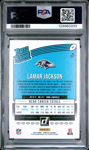2018 PANINI DONRUSS #317 LAMAR JACKSON PSA 8