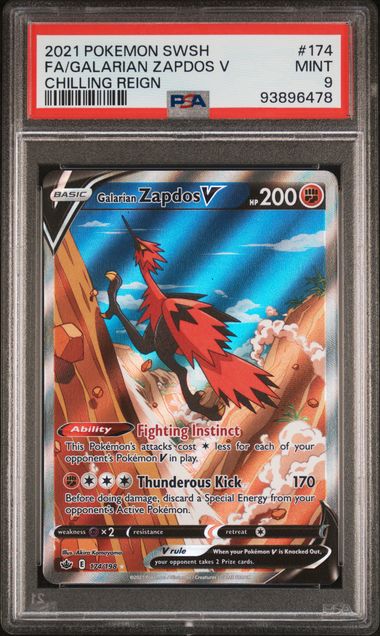 2021 POKEMON SWORD & SHIELD CHILLING REIGN #174 FA/GALARIAN ZAPDOS V CHILLING REIGN PSA 9