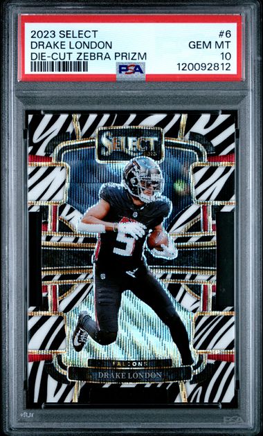 2023 PANINI SELECT #6 DRAKE LONDON DIE-CUT ZEBRA PRIZM - PSA 10
