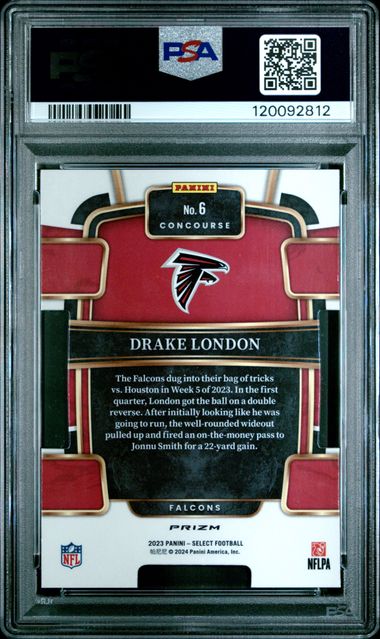 2023 PANINI SELECT #6 DRAKE LONDON DIE-CUT ZEBRA PRIZM - PSA 10