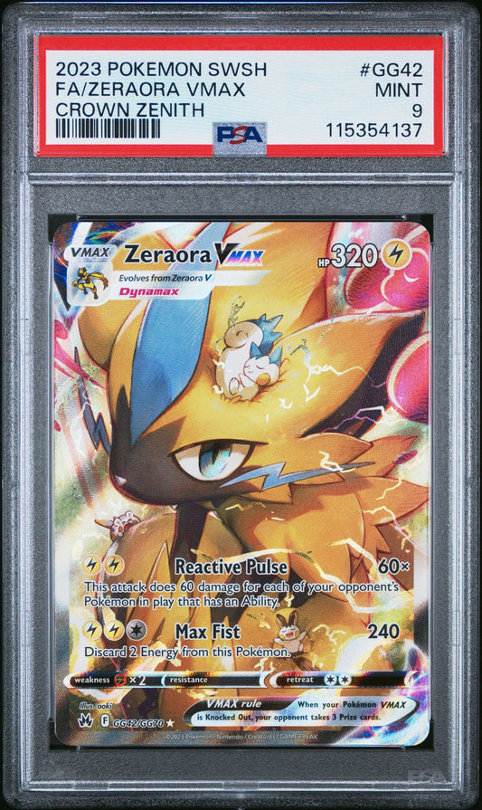 2023 POKEMON SWORD AND SHIELD CROWN ZENITH GG42 FULL ART/ZERAORA VMAX PSA 9