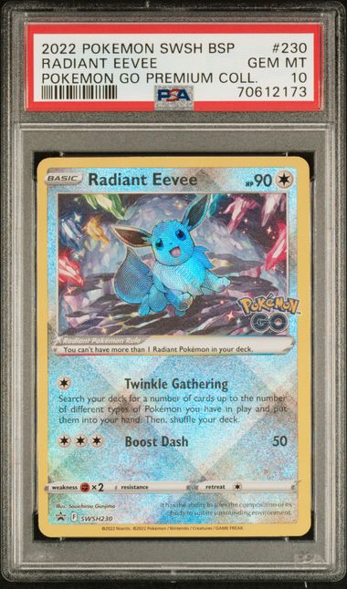 2022 POKEMON SWSH BLACK STAR PROMO #230 RADIANT EEVEE POKEMON GO PREMIUM COLL. PSA 10