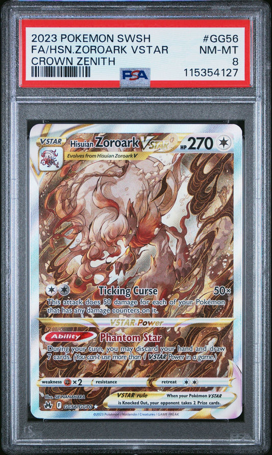2023 POKEMON SWORD AND SHIELD CROWN ZENITH GG56 FULL ART/HISUIAN ZOROARK VSTAR  PSA 8